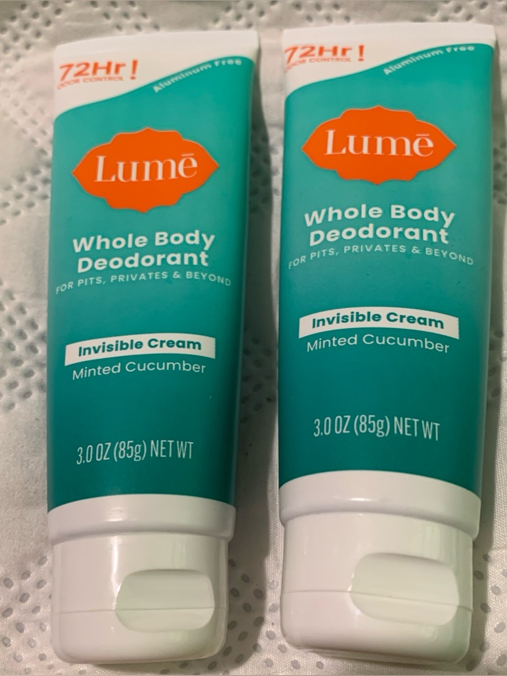 (2) Lume Whole Body Deodorant Invisible Cream Minted Cucumber 3oz EA. New Sealed